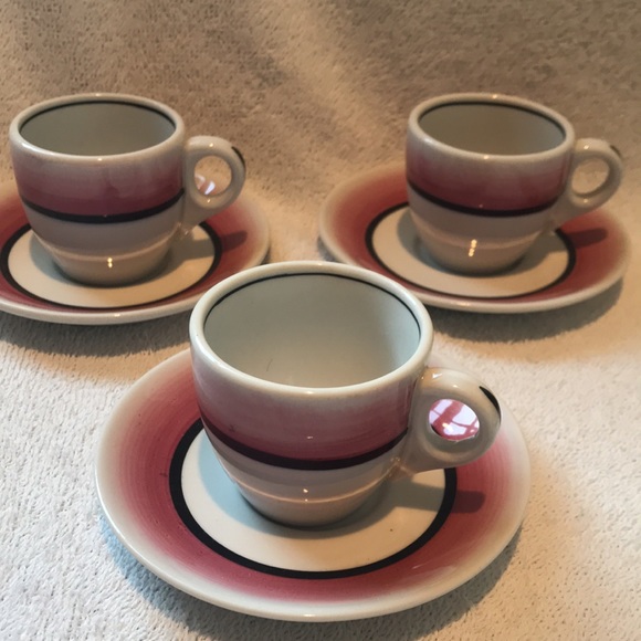 Vintage Mayer China 3 Pink Rim Espresso Demitasse Cups Saucers Beaver Falls Pa - Picture 9 of 10